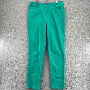 Multiples Jeans 10 Green Denim Stretch Tapered Leg Tonal Pinstripe Pocket Casual